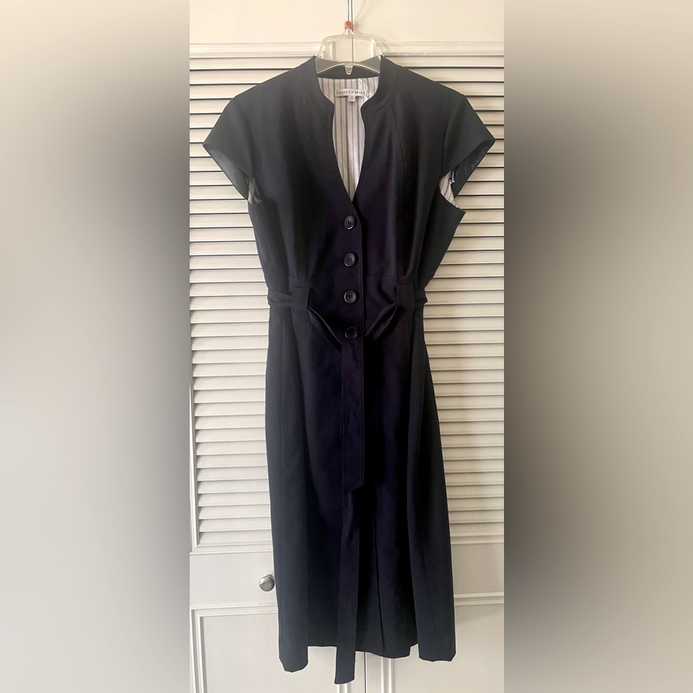 Sandra Darren Women’s Navy Cap Sleeve Buttondown w/Belt SZ 14